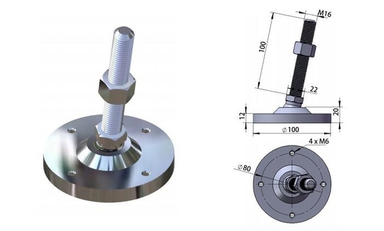 M16 Makine Ayarlanabilir Tesviye Ayakları Ağır Hizmet Bacak Tesviye 10*2cm Ped Erozyon Önleyici